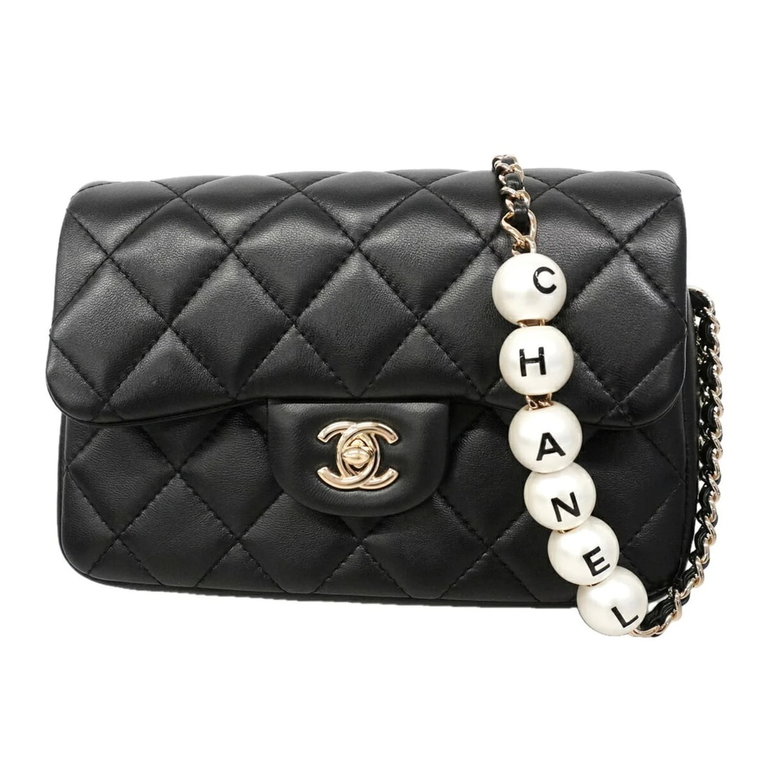 CHANEL MINI MATELASSE CHAIN SHOULDER BAG: Chanel Mini Matelasse Chain Shoulder Bag Brand: Chanel Type/Style: Shoulder bag Material: Leather Color: Black Size: (HxWxD) 15cm x 21cm x 6cm / 5.9inch x 8.26inch x 2.36inch Accessories: None