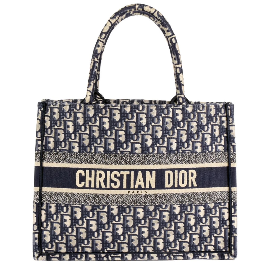 CHRISTIAN DIOR DIOR OBLIQUE EMBROIDERY BOOK TOTE BAG: Christian Dior Dior Oblique Embroidery Book Tote Bag Brand: Christian Dior Type/Style: Handbag, Tote bag Material: Canvas Color: Navy Size: (HxWxD) 27.5cm x 36cm x 14.5cm / 10.82inch x 14.17inch x 5.7