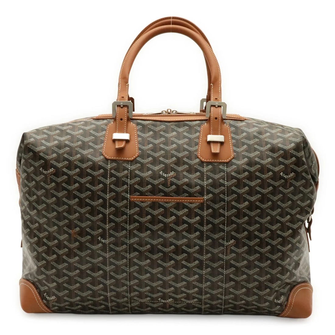 GOYARD BOEING BOSTON BAG, HERRINGBONE PATTERN, BLACK/BROWN: GOYARD Boeing Boston Bag, Herringbone Pattern, Black/Brown Brand: Goyard Type/Style: Boston bag Material: Coated canvas , Leather Color: Black, Brown, White Size: (HxWxD) 32cm x 44cm x 21cm /