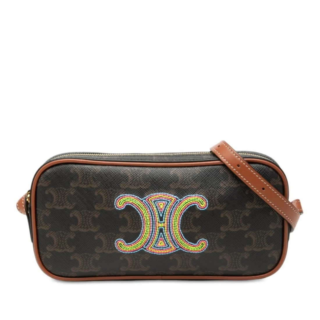 CELINE TRIOMPHE CUILE SHOULDER BAG, BROWN LEATHER: Celine Triomphe Cuile Shoulder Bag, Brown Leather Brand: Celine Type/Style: Shoulder bag Material: PVC , Leather Color: Brown Size: (HxWxD) 9cm x 19.5cm x 3.5cm / 3.54inch x 7.67inch x 1.37inch
