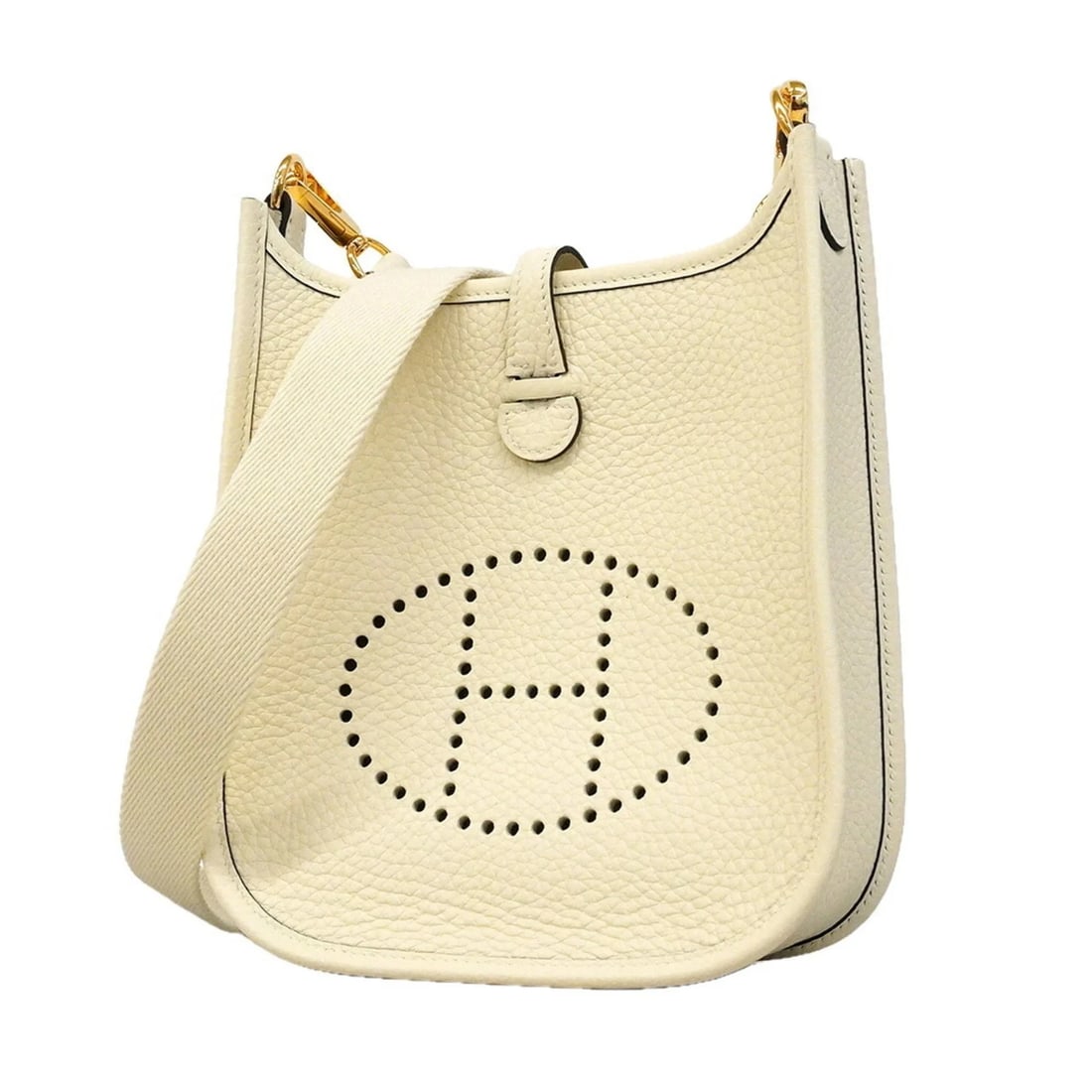 HERMES EVELYNE TPM SHOULDER BAG, TAURILLON CLEMENCE: Hermes Evelyne TPM Shoulder Bag, Taurillon Clemence Brand: Hermes Type/Style: Shoulder bag Material: Taurillon clemence leather Color: Cream Size: (HxWxD) 18cm x 17cm x 6cm / 7.08inch x 6.69inch x 2.3