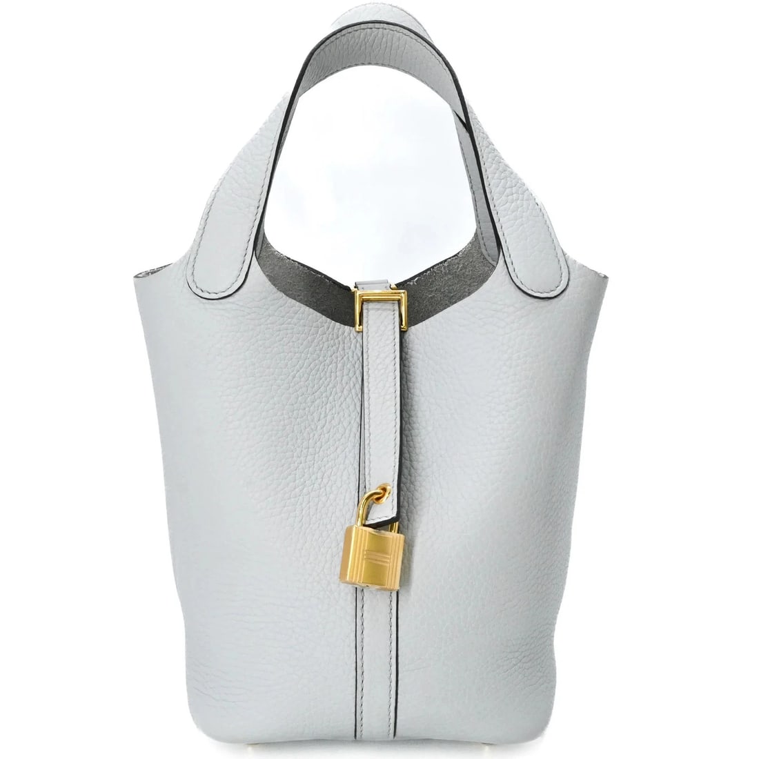 HERMES PICOTIN LOCK PM HANDBAG, TAURILLON CLEMENCE: HERMES Picotin Lock PM Handbag, Taurillon Clemence Brand: Hermes Type/Style: Handbag Material: Taurillon clemence leather Color: Gray Size: (HxWxD) 18cm x 18cm x 14cm / 7.08inch x 7.08inch x 5.51inch