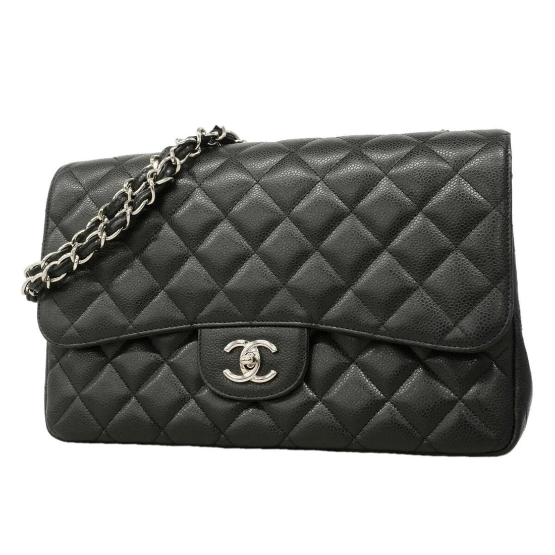 CHANEL SHOULDER BAG, LARGE MATELASSE, DOUBLE CHAIN: Chanel Shoulder Bag, Large Matelasse, Double Chain Brand: Chanel Type/Style: Shoulder bag Material: Grained Calfskin Color: Black Size: (HxWxD) 20cm x 30cm x 8.5cm / 7.87inch x 11.81inch x 3.34inch