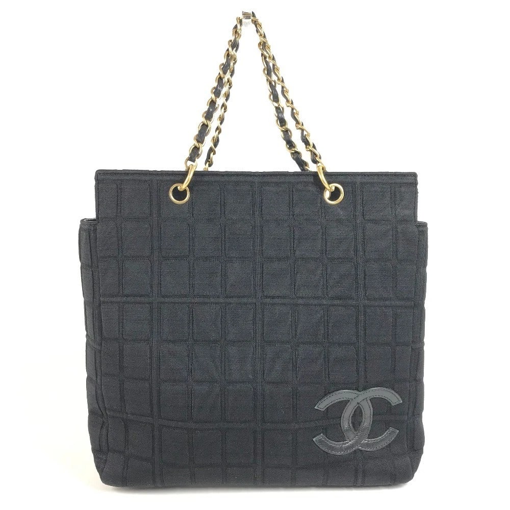 CHANEL MARK LOGO CHOCOLATE BAR TOTE BAG SHOULDER BAG: CHANEL Mark logo chocolate bar Tote Bag Shoulder Bag Brand: CHANEL Type/Style: Shoulder Bag Material: cotton / Leather Color: BlackxGold Size: W12.0xH11.6xD5.5inch / W30.5cmxH29.5cmxD14cm Accessor