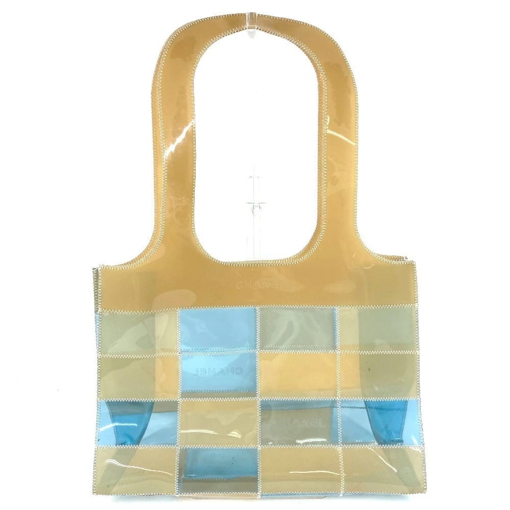 CHANEL MARK LOGO PATCHWORK BAG TOTE BAG SHOULDER BAG: CHANEL Mark logo Patchwork Bag Tote Bag Shoulder Bag Brand: CHANEL Type/Style: Shoulder Bag Material: Vinyl Color: Beigexblue Size: W13.4xH9.4xD3.9inch / W34cmxH24cmxD10cm Accessories: None
