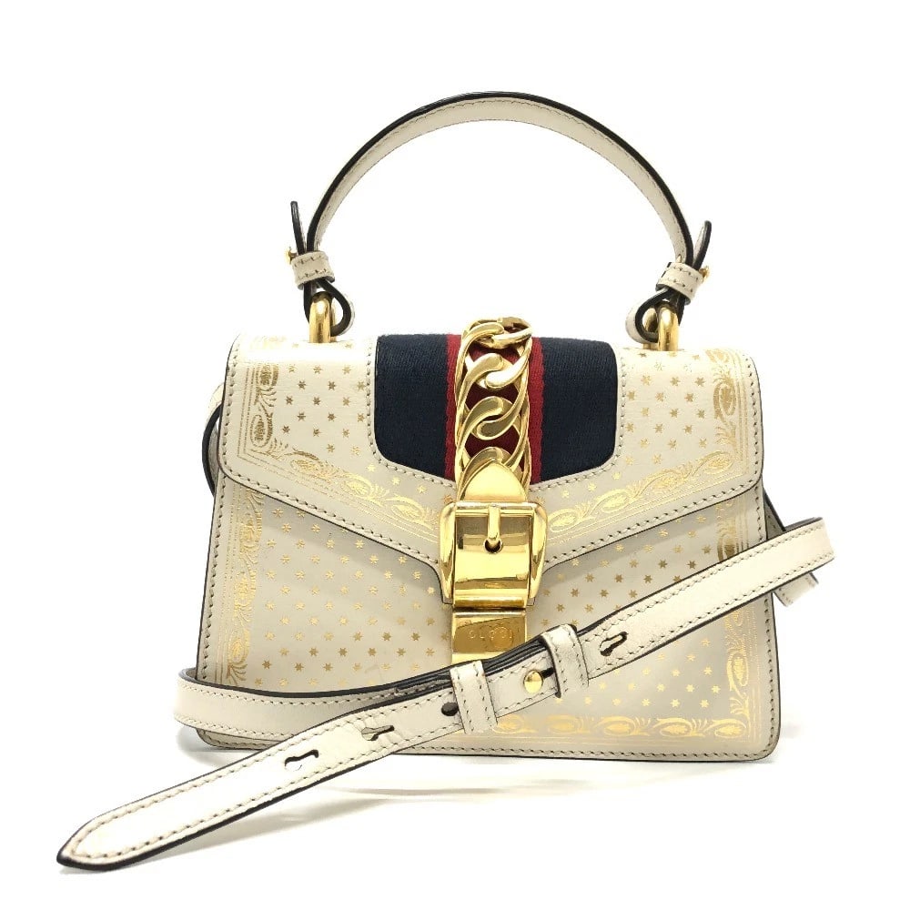 GUCCI SILVI 2WAY BAG SHOULDER BAG LEATHER WHITE/LINING: GUCCI Silvi 2WAY bag Shoulder Bag Leather White/Lining Brand: GUCCI Type/Style: Shoulder Bag Material: Leather Color: WhitexLining Blue/GoldHardware Size: W7.9xH5.9xD1.6inch / W20cmxH15cmxD4cm Acc