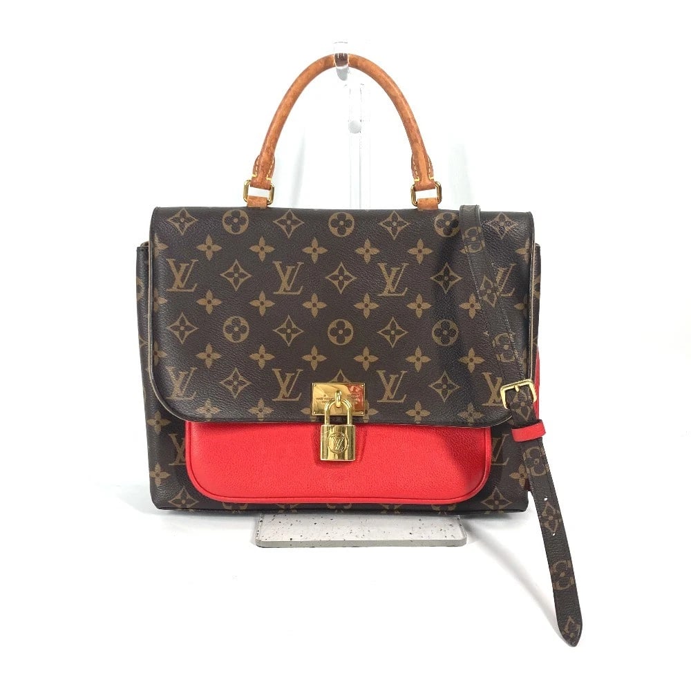 LOUIS VUITTON MONOGRAM MARIGNAN 2WAY BAG SHOULDER BAG: LOUIS VUITTON Monogram Marignan 2WAY Bag Shoulder Bag Brand: LOUIS VUITTON Type/Style: Hand Bag Material: Coklico / Red Color: MonogramCanvas / Leather Size: W10.8xH8.9xD3.5inch / W27.5cmxH22.5cmxD9cm