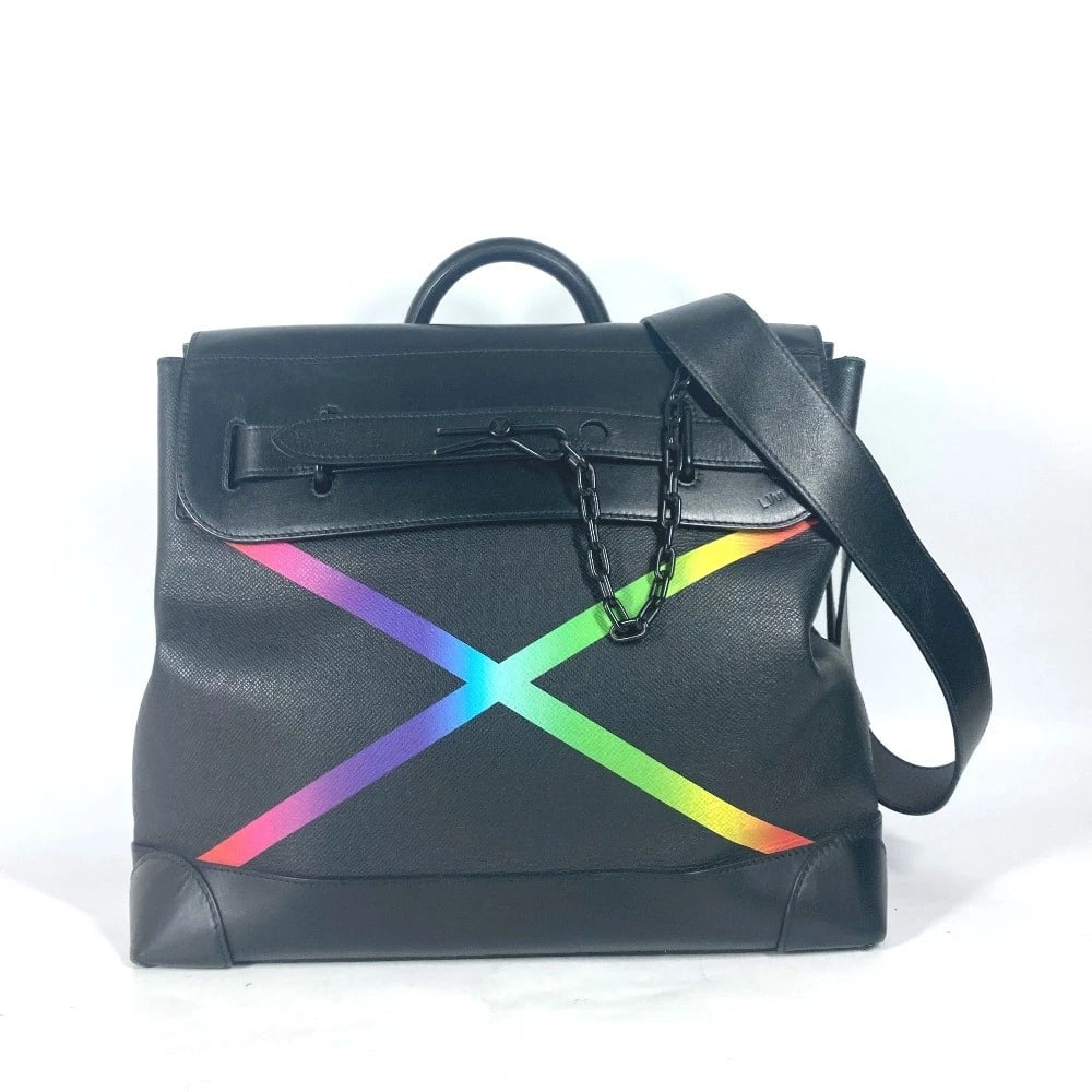 LOUIS VUITTON TAIGA RAINBOW STEAMER PM BAG 2WAY HAND BAG: LOUIS VUITTON Taiga Rainbow Steamer PM Bag 2WAY Hand Bag Brand: LOUIS VUITTON Type/Style: Hand Bag Material: Taiga Leather Color: Black Size: W14.2xH13.2xD1.2inch / W36cmxH33.5cmxD3cm Accessories: