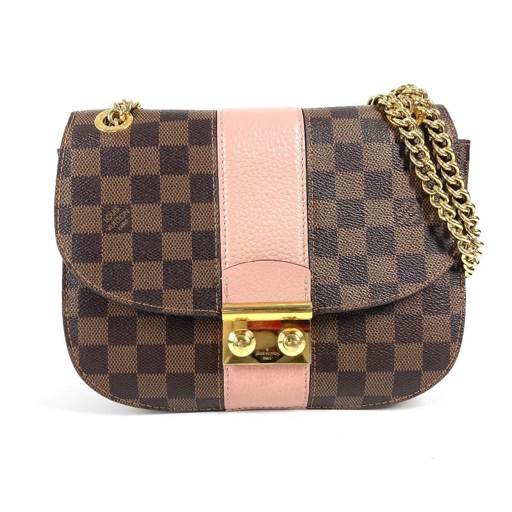 LOUIS VUITTON DAMIER WIGHT CROSSBODY SHOULDER BAG: LOUIS VUITTON Damier Wight Crossbody Shoulder Bag Brand: LOUIS VUITTON Type/Style: Shoulder Bag Material: Damier Canvas Color: pinkxBrown Size: W9.1xH7.1xD3.1inch / W23cmxH18cmxD8cm Accessories: N