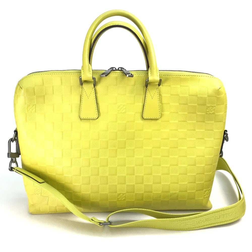 LOUIS VUITTON DAMIERINFINI PORTEDOCUMENT JULES SHOULDER BAG: LOUIS VUITTON DamierInfini PorteDocument Jules Shoulder Bag Brand: LOUIS VUITTON Type/Style: Business bag Material: Damier InfiniLeather Color: Vere Seed / yellowxSilverHardware Size: W14.4xH11.0xD2.4