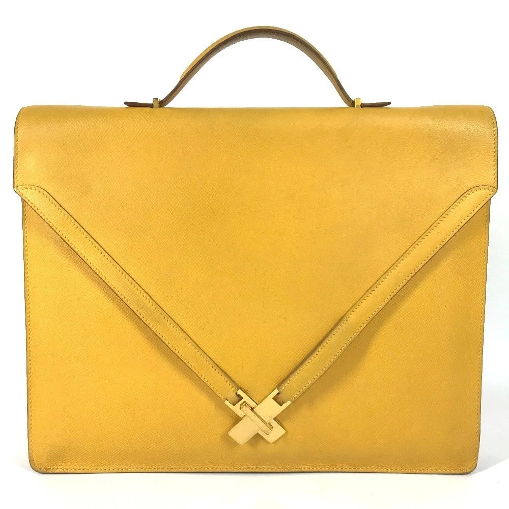 HERMES KELLY CROSS BAG HAND BAG DOCUMENT BAG: HERMES kelly cross Bag Hand Bag Document Bag Brand: HERMES Type/Style: Business bag Material: Courchevel Color: yellowxGoldHardware Size: W13.2xH10.6xD1.8inch / W33.5cmxH27cmxD4.5cm Accessories: N