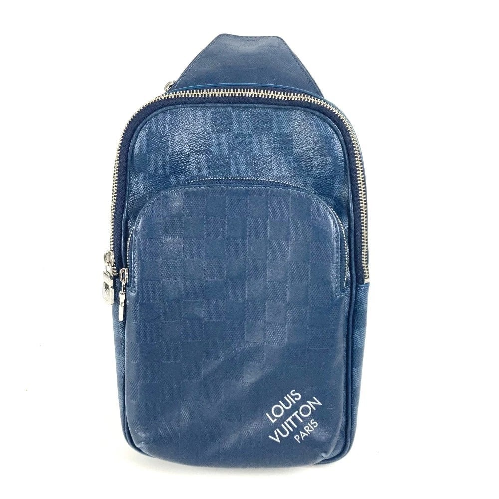 LOUIS VUITTON DAMIER SQUARED AVENUE-SLING BELT BAG: LOUIS VUITTON Damier Squared Avenue-sling Belt Bag Brand: LOUIS VUITTON Type/Style: body bag Material: DamierGraphiteCanvas / Damier InfiniLeather Color: Navy Size: W7.9xH12.2xD2.8inch / W20cmxH31cmxD