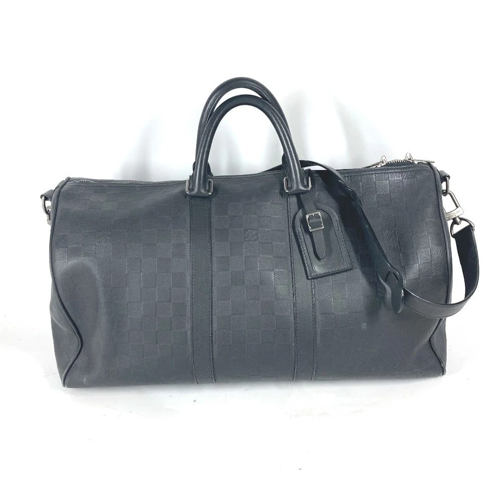 LOUIS VUITTON DAMIER INFINI KEEPALL 2WAY TRAVEL BAG: LOUIS VUITTON Damier Infini Keepall 2WAY Travel Bag Brand: LOUIS VUITTON Type/Style: Duffle Bag Material: Damier InfiniLeather Color: onyx / Black Size: W18.3xH10.0xD7.7inch / W46.5cmxH25.5cmxD19.5cm 