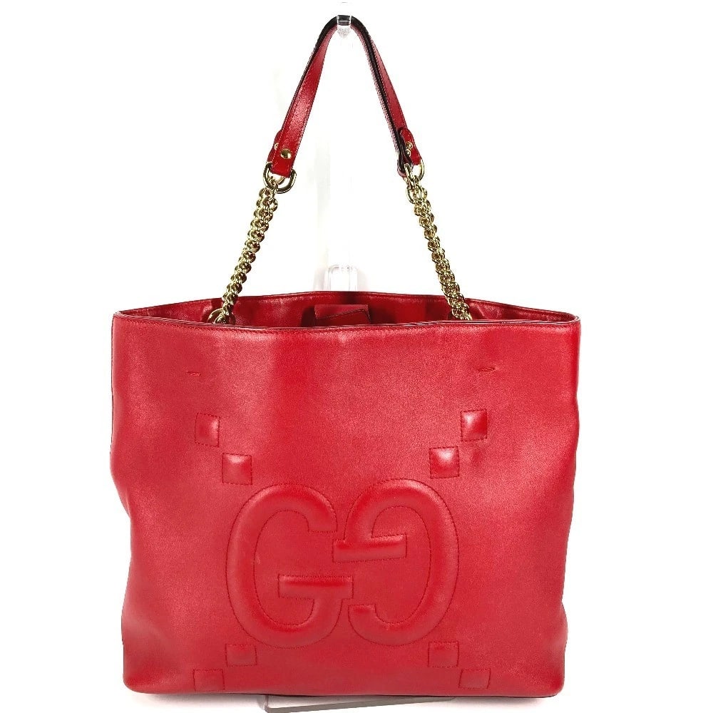 GUCCI INTERLOCKING G CHAIN TOTE BAG DOUBLE CHAIN SHOULDER BAG: GUCCI Interlocking G Chain Tote Bag Double Chain Shoulder Bag Brand: GUCCI Type/Style: Shoulder Bag Material: Leather Color: Red Size: W13.2xH11.6xD4.7inch / W33.5cmxH29.5cmxD12cm Accessories: Non