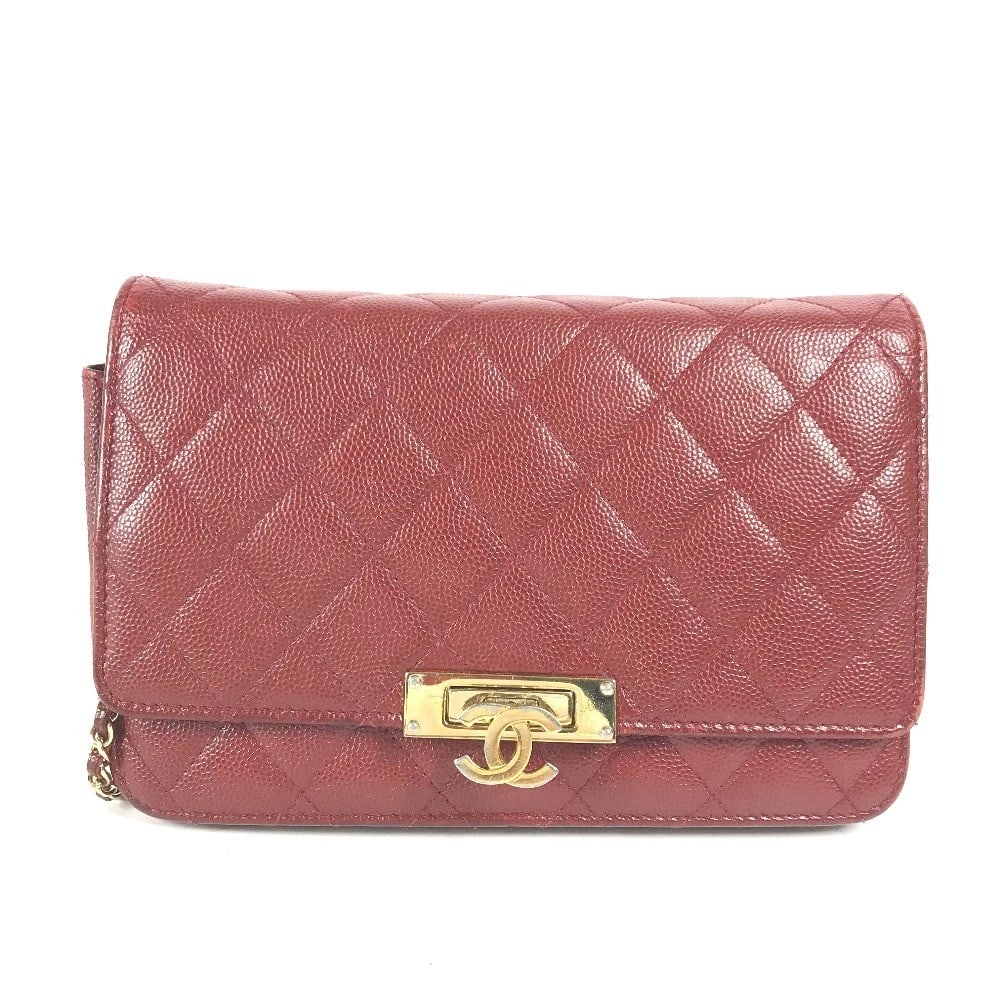 CHANEL LOCK CHAIN WALLET SHOULDER BAG CROSSBODY: CHANEL Lock Chain Wallet Shoulder Bag Crossbody Brand: CHANEL Type/Style: Long Wallet Material: Caviar Leather Color: Red x GoldHardware Size: W7.5xH4.9inch / W19cmxH12.5cm Accessories: None <