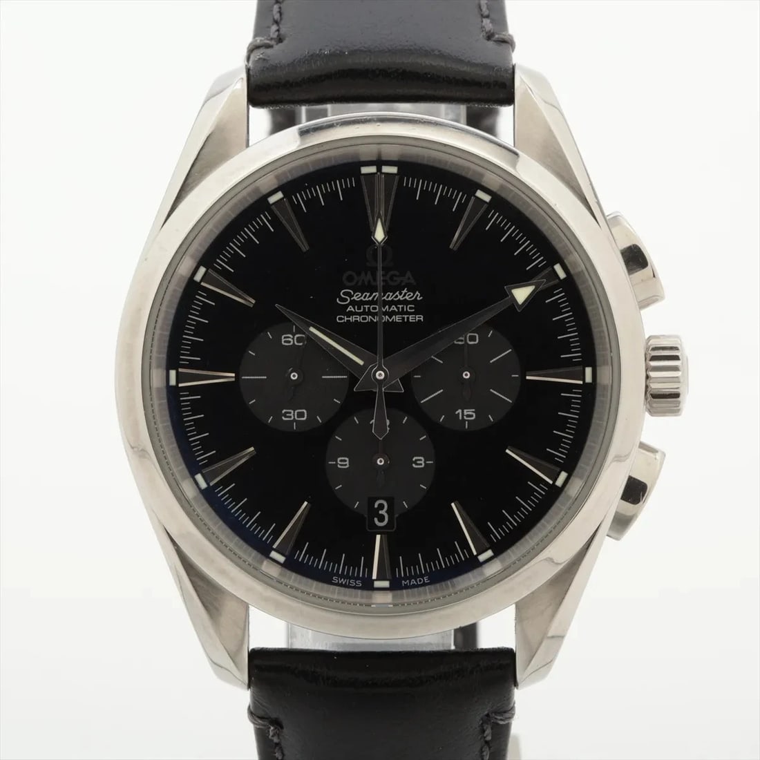 OMEGA SEAMASTER EXTERNAL SS X EXTERNAL LEATHER BLACK: Omega Seamaster External SS x external leather black Brand: Omega Type/Style: Wristwatch Material: SS & externally manufactured leather Color: Dial Color Black Size: Case:W1.6 x H1.6inch / W41 x H41