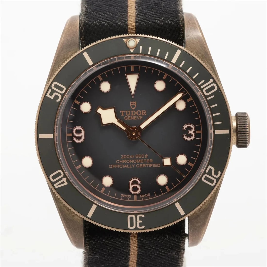 TUDOR HERITAGE BLACK BRONZE X NYLON BLACK: Tudor Heritage Black Bronze x nylon black Brand: Tudor Type/Style: Wristwatch Material: Bronze x nylon Color: Dial Color Black Size: Case:W1.6 x H1.6inch / W43 x H43 Circumference of Wrist:7.5inch /