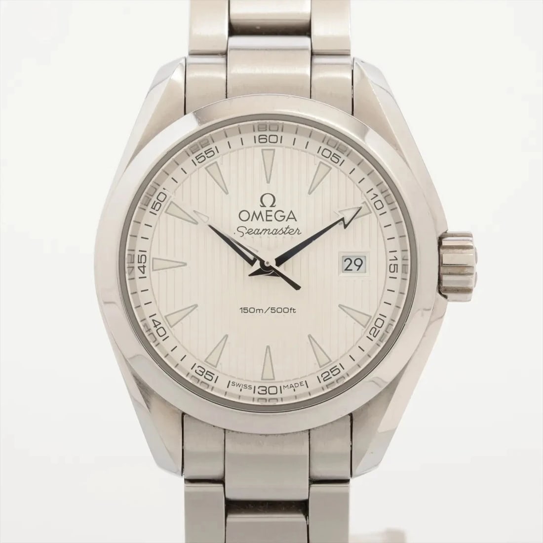 OMEGA SEAMASTER AQUA TERRA SS QZ SILVER: Omega Seamaster Aqua Terra SS QZ Silver Brand: Omega Type/Style: Wristwatch Material: SS Color: Dial Color Silver Size: Case:W0.8 x H0.8inch / W28 x H28 Circumference of Wrist:5.9inch / 15