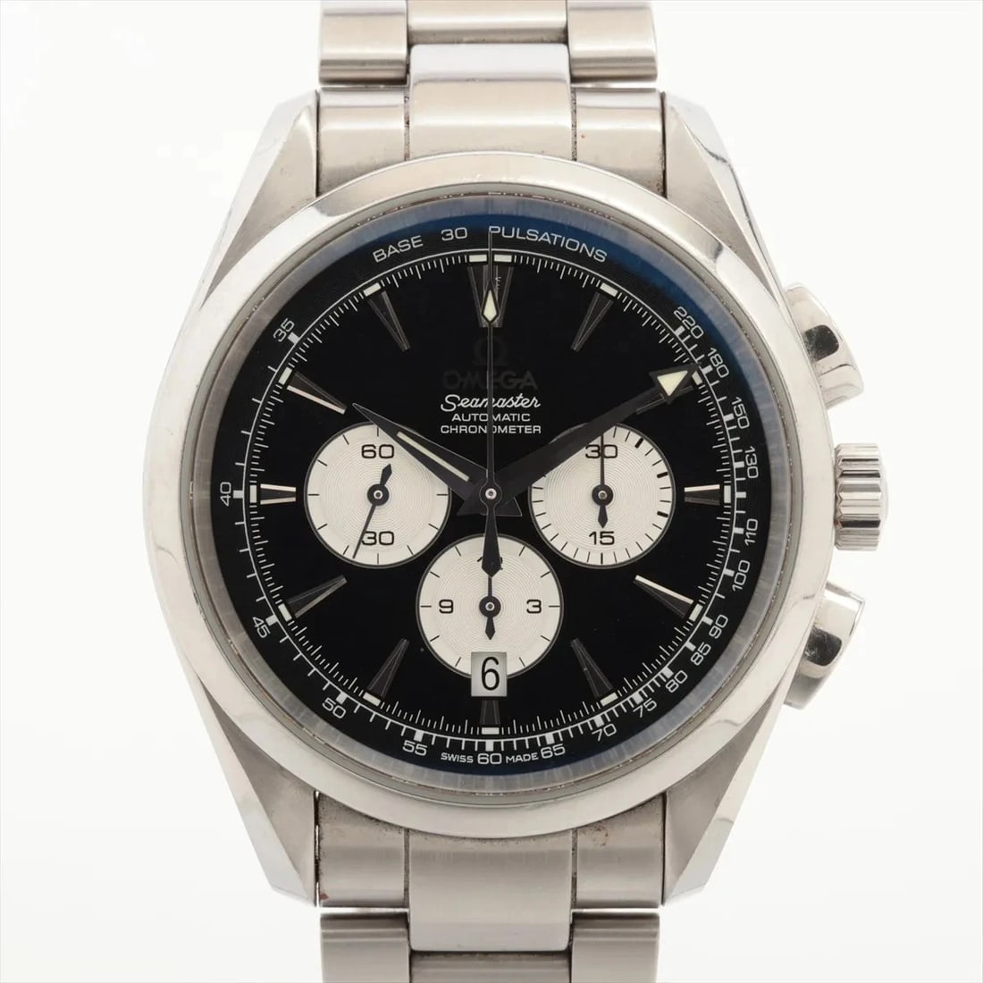 OMEGA SEAMASTER AQUA TERRA SS BLACK: Omega Seamaster Aqua Terra SS black Brand: Omega Type/Style: Wristwatch Material: SS Color: Dial Color Black Size: Case:W1.6 x H1.6inch / W41 x H41 Circumference of Wrist:7.1inch / 18 Accessories: