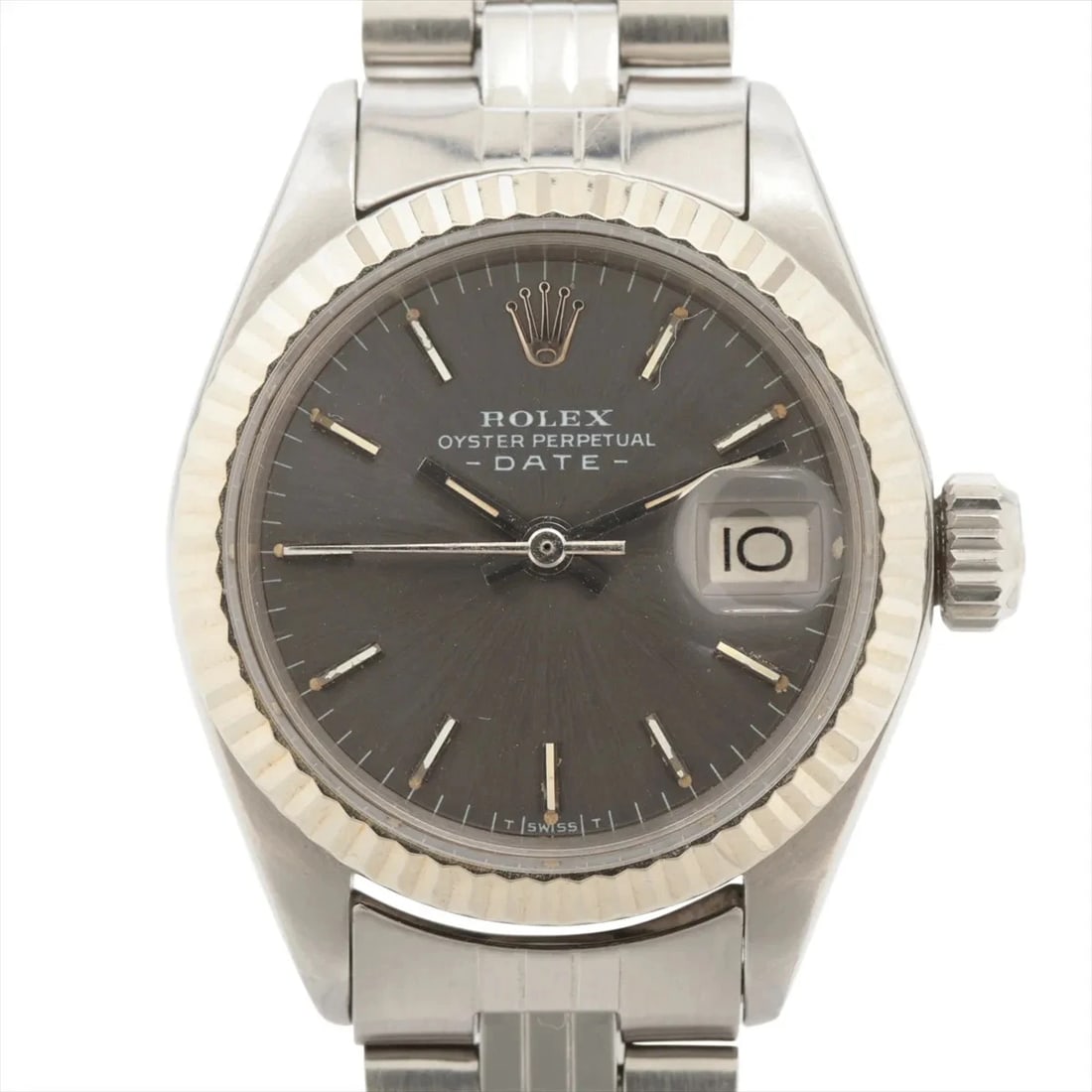 ROLEX OYSTER PERPETUAL DATE SS?WG GRAY: Rolex Oyster Perpetual Date SS?WG Gray Brand: Rolex Type/Style: Wristwatch Material: SS?WG Color: Dial Color Gray Size: Case:W0.8 x H0.8inch / W25 x H25 Circumference of Wrist:6.7inch / 17 Accesso