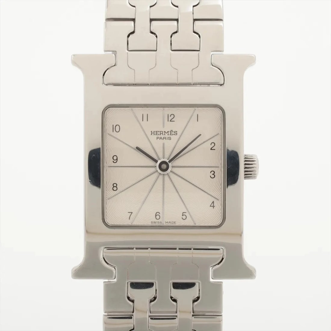 HERMES WATCH SS QZ SILVER: Hermes Watch SS QZ Silver Brand: Hermes Type/Style: Wristwatch Material: SS Color: Dial Color Silver Size: Case:W0.8 x H1.2inch / W21 x H31 Circumference of Wrist:6.5inch / 16.5 Accessories: None