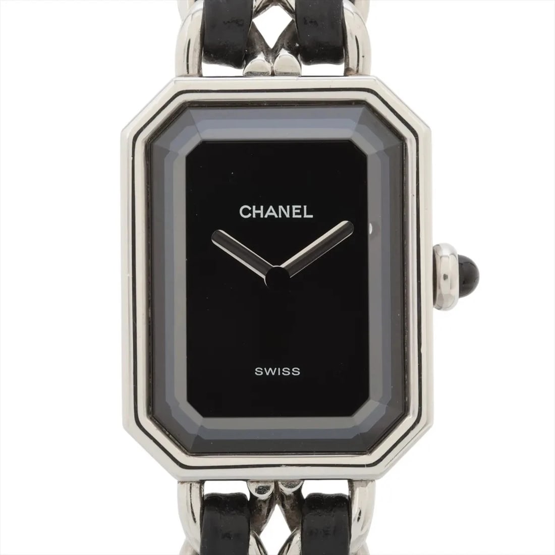 CHANEL PREMIERE SS & LEATHER QZ BLACK: Chanel Premiere SS & Leather QZ black Brand: Chanel Type/Style: Wristwatch Material: SS & Leather Color: Dial Color Black Size: Case:W0.8 x H0.8inch / W20 x H26 Circumference of Wrist:5.5inch / 14