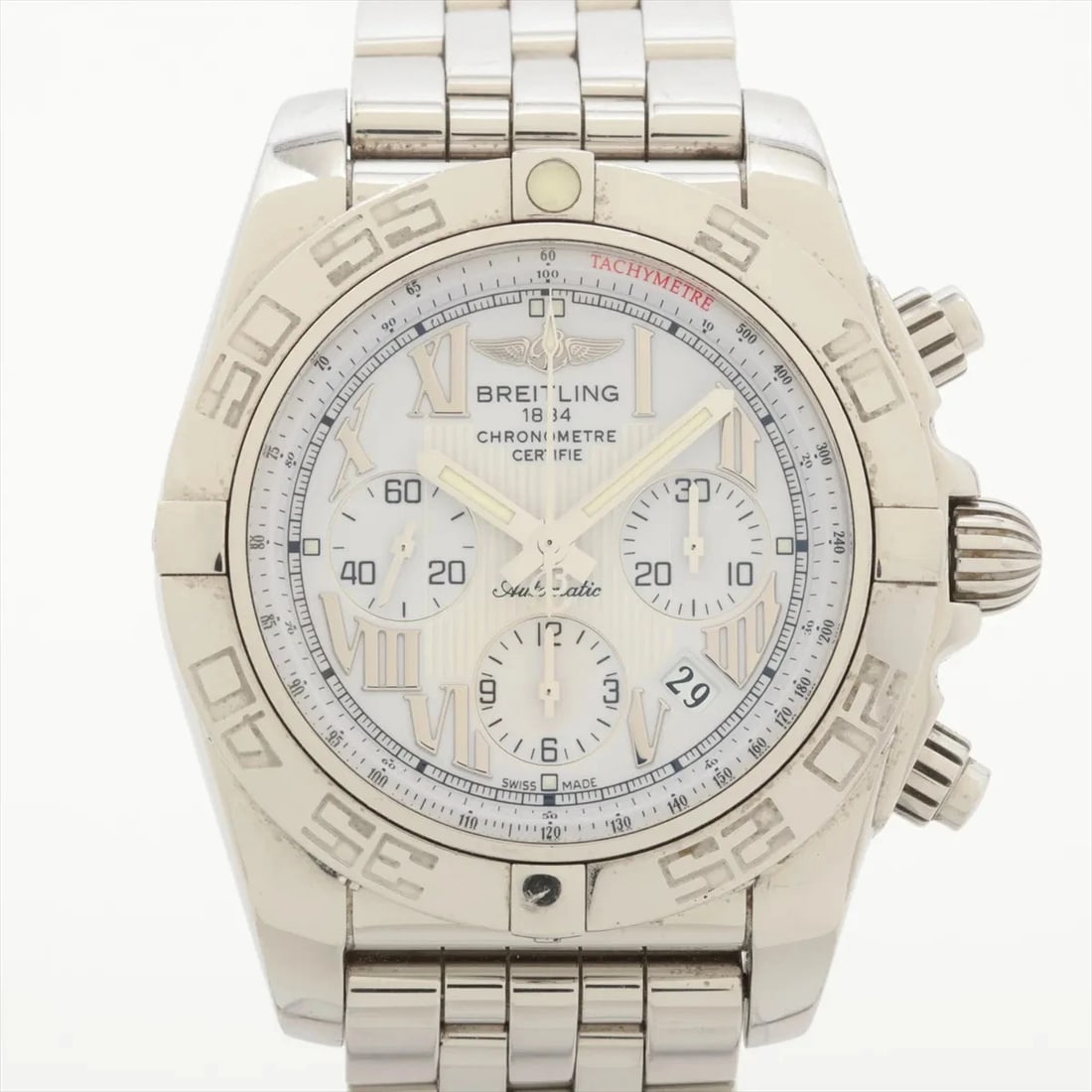 BREITLING CHRONOMAT SS WHITE: Breitling Chronomat SS white Brand: Breitling Type/Style: Wristwatch Material: SS Color: Dial Color White Size: Case:W1.6 x H1.6inch / W43 x H43 Circumference of Wrist:6.7inch / 17 Accessories: None