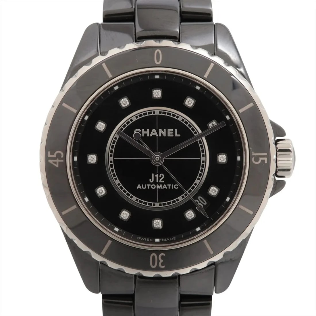 CHANEL J12 CALIBER CE?SS BLACK: Chanel J12 Caliber CE?SS black Brand: Chanel Type/Style: Wristwatch Material: CE?SS Color: Dial Color Black Size: Case:W1.2 x H1.2inch / W38 x H38 Circumference of Wrist:6.7inch / 17 Accessories: