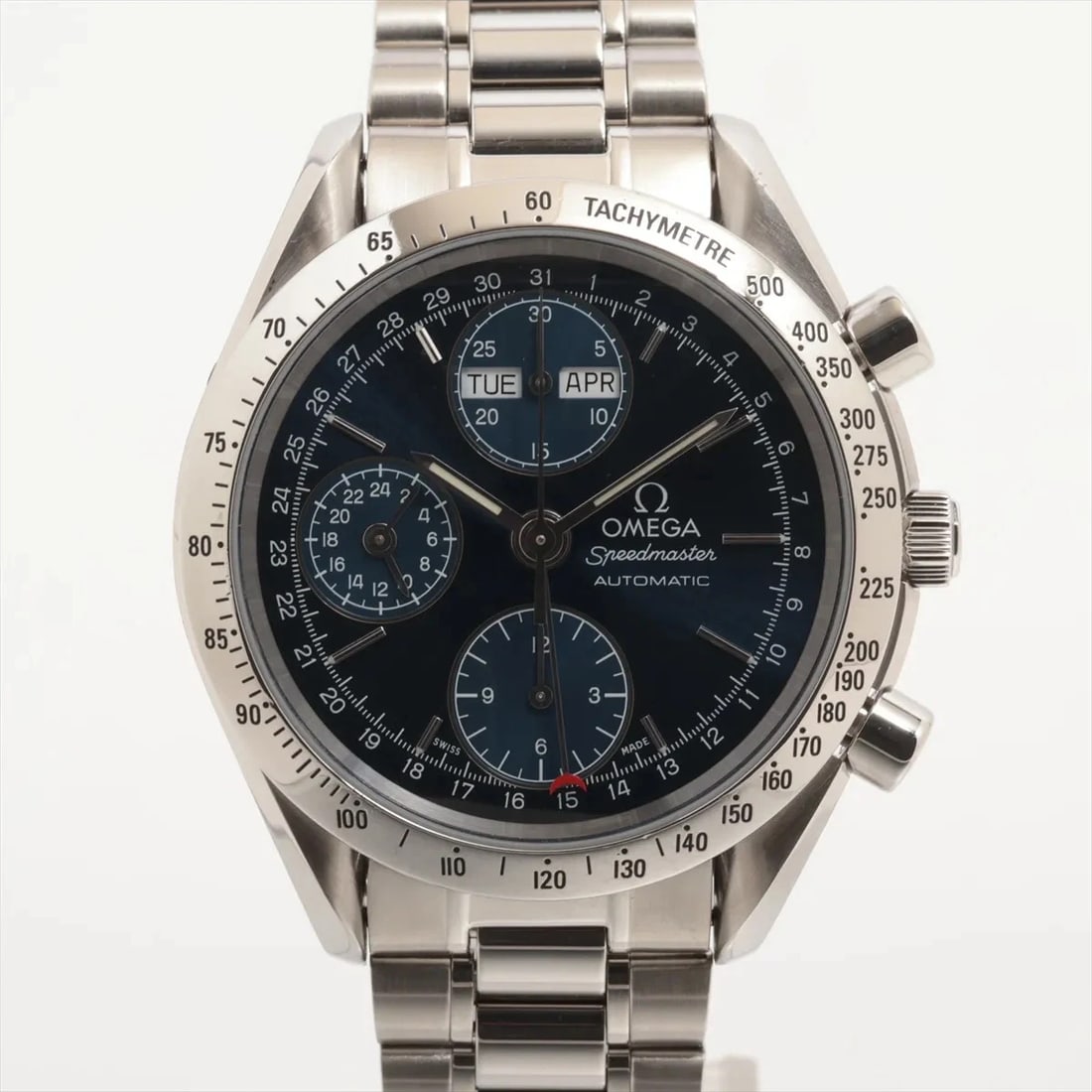OMEGA SPEEDMASTER SS BLUE: Omega Speedmaster SS blue Brand: Omega Type/Style: Wristwatch Material: SS Color: Dial Color Blue Size: Case:W1.2 x H1.2inch / W36 x H36 Circumference of Wrist:7.1inch / 18 Accessories: None <