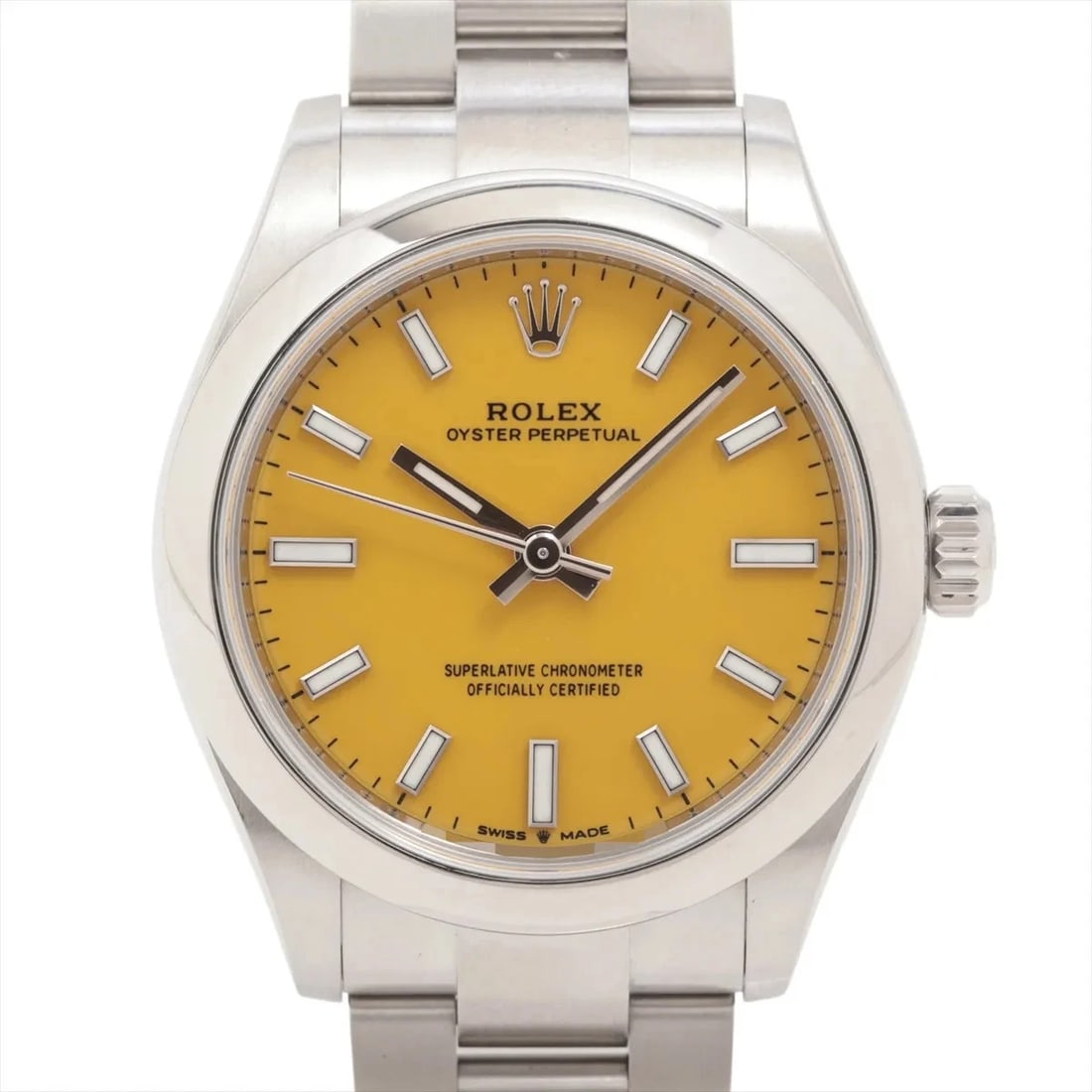 ROLEX OYSTER PERPETUAL SS YELLOW: Rolex Oyster Perpetual SS Yellow Brand: Rolex Type/Style: Wristwatch Material: SS Color: Dial Color Yellow Size: Case:W1.2 x H1.2inch / W31 x H31 Circumference of Wrist:5.3inch / 13.5 Accessories: