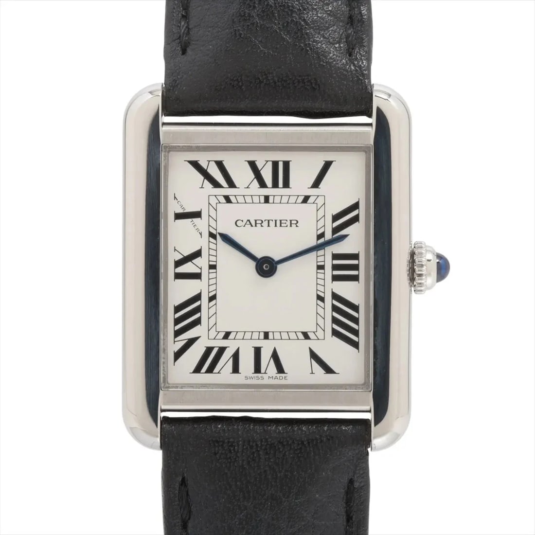CARTIER TANK SOLO SS & LEATHER QZ WHITE: Cartier Tank Solo SS & Leather QZ white Brand: Cartier Type/Style: Wristwatch Material: SS & Leather Color: Dial Color White Size: Case:W0.8 x H1.2inch / W24.4 x H31 Circumference of Wrist:5.1inch /