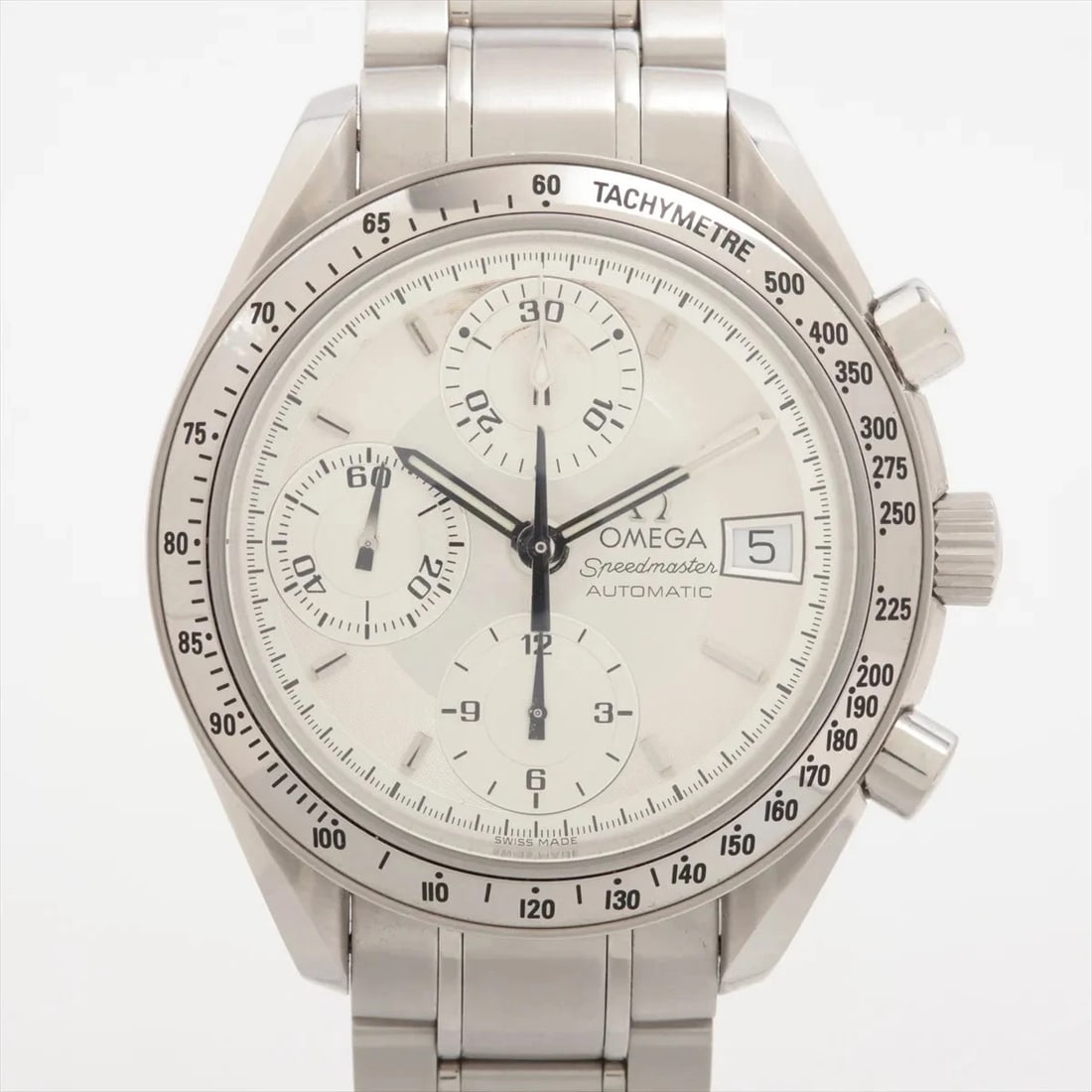 OMEGA SPEEDMASTER SS SILVER: Omega Speedmaster SS Silver Brand: Omega Type/Style: Wristwatch Material: SS Color: Dial Color Silver Size: Case:W1.2 x H1.2inch / W38 x H38 Circumference of Wrist:6.9inch / 17.5 Accessories: None