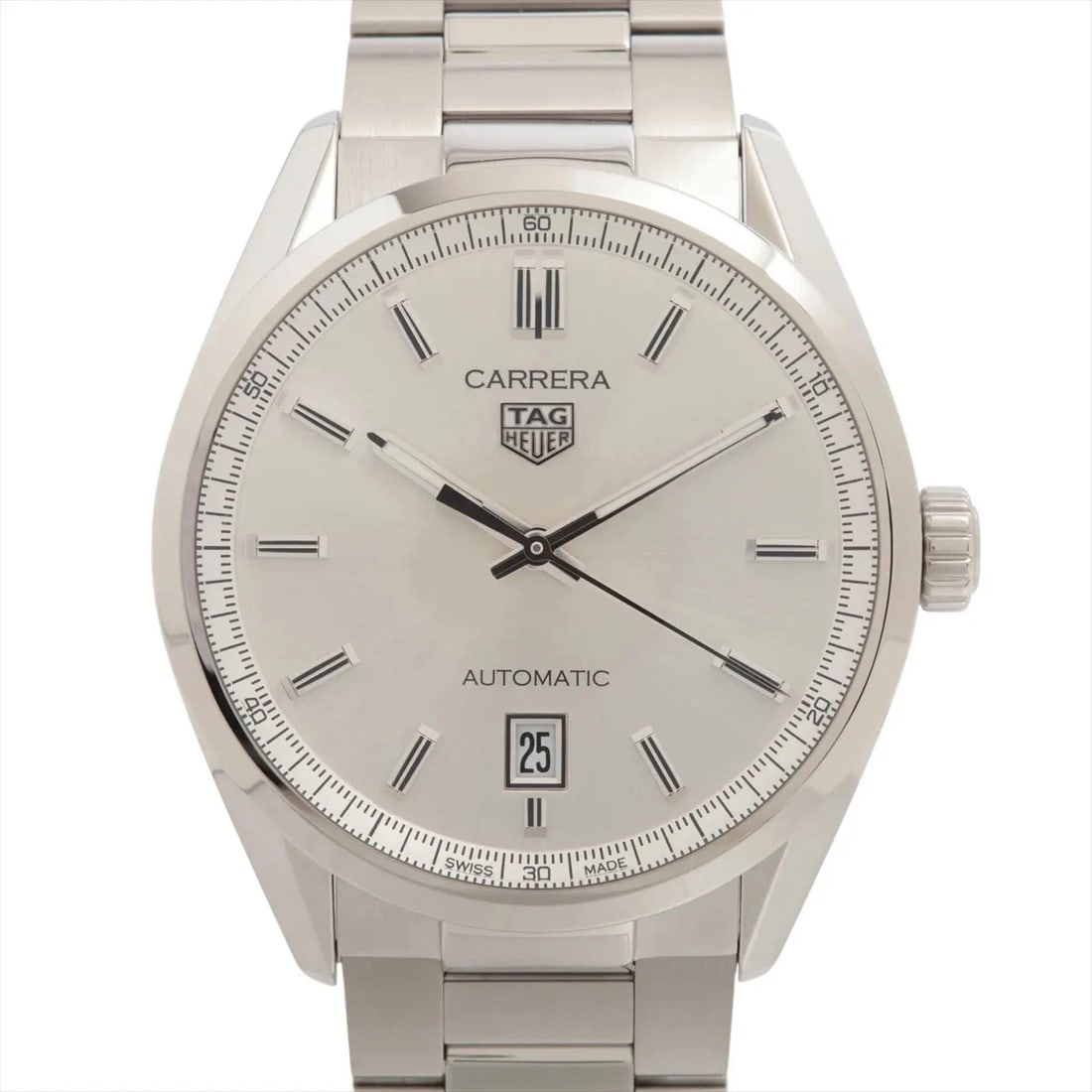 TAG HEUER CARRERA DATE SS SILVER: TAG Heuer Carrera Date SS Silver Brand: TAG Heuer Type/Style: Wristwatch Material: SS Color: Dial Color Silver Size: Case:W1.2 x H1.2inch / W39 x H39 Circumference of Wrist:5.9inch / 15 Accessorie