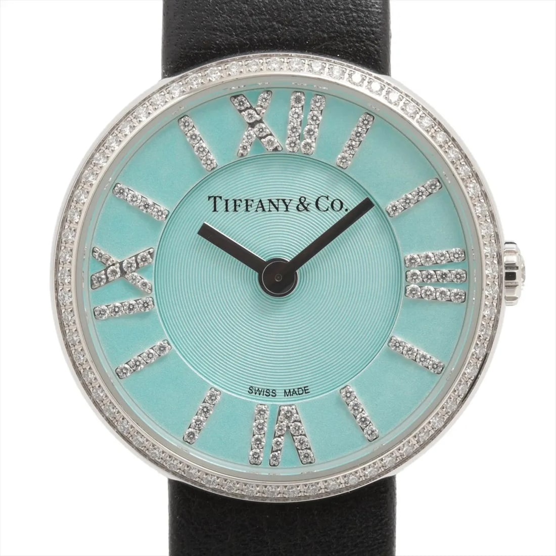 TIFFANY ATLAS SS & LEATHER QZ BLUE: Tiffany Atlas SS & Leather QZ blue Brand: Tiffany Type/Style: Wristwatch Material: SS & Leather Color: Dial Color Tiffany blue Size: Case:W0.8 x H0.8inch / W24 x H24 Circumference of Wrist:6.3inch /