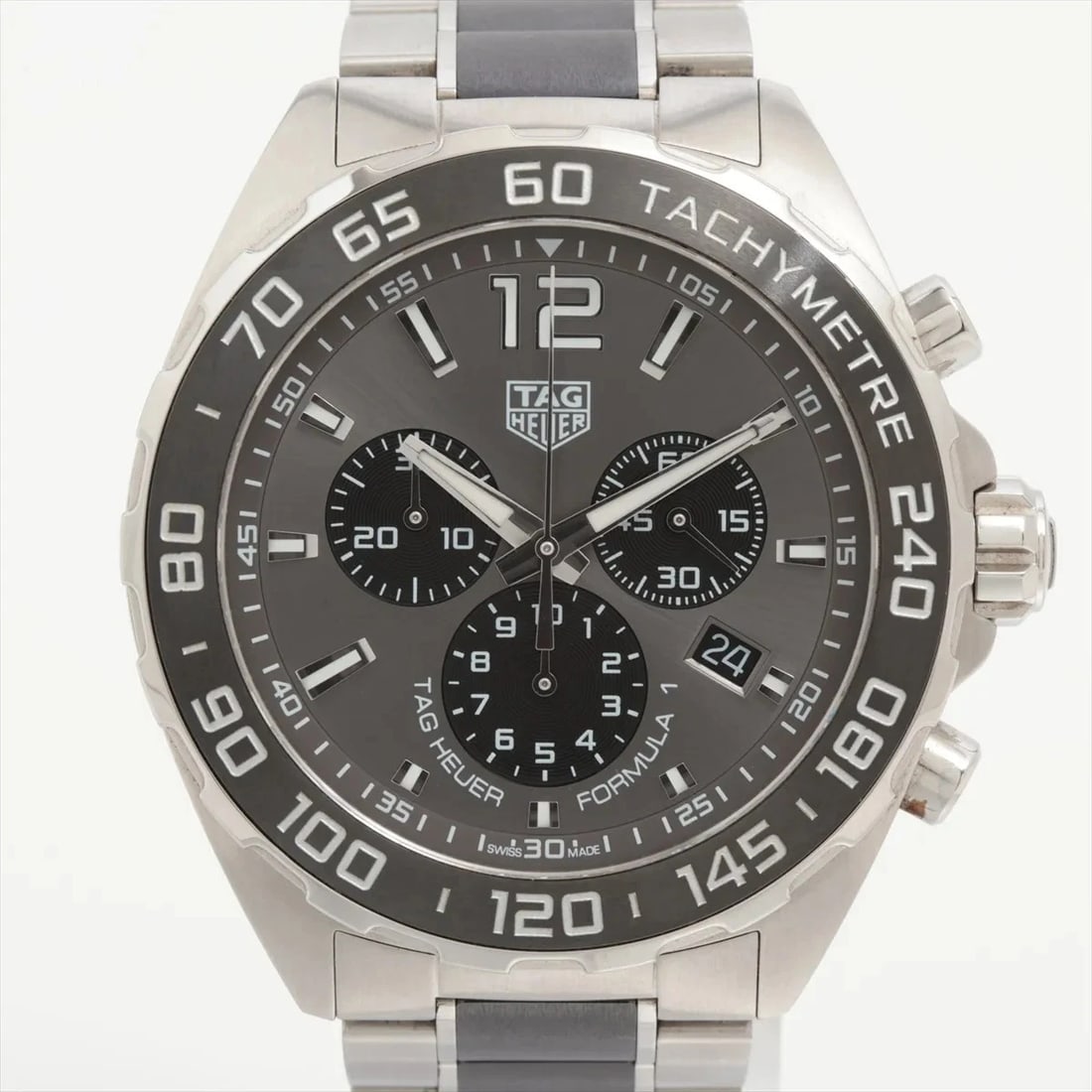 TAG HEUER FORMULA SS QZ GRAY: TAG Heuer Formula SS QZ Gray Brand: TAG Heuer Type/Style: Wristwatch Material: SS Color: Dial Color Gray Size: Case:W1.6 x H1.6inch / W43 x H43 Circumference of Wrist:5.9inch / 15 Accessories: None
