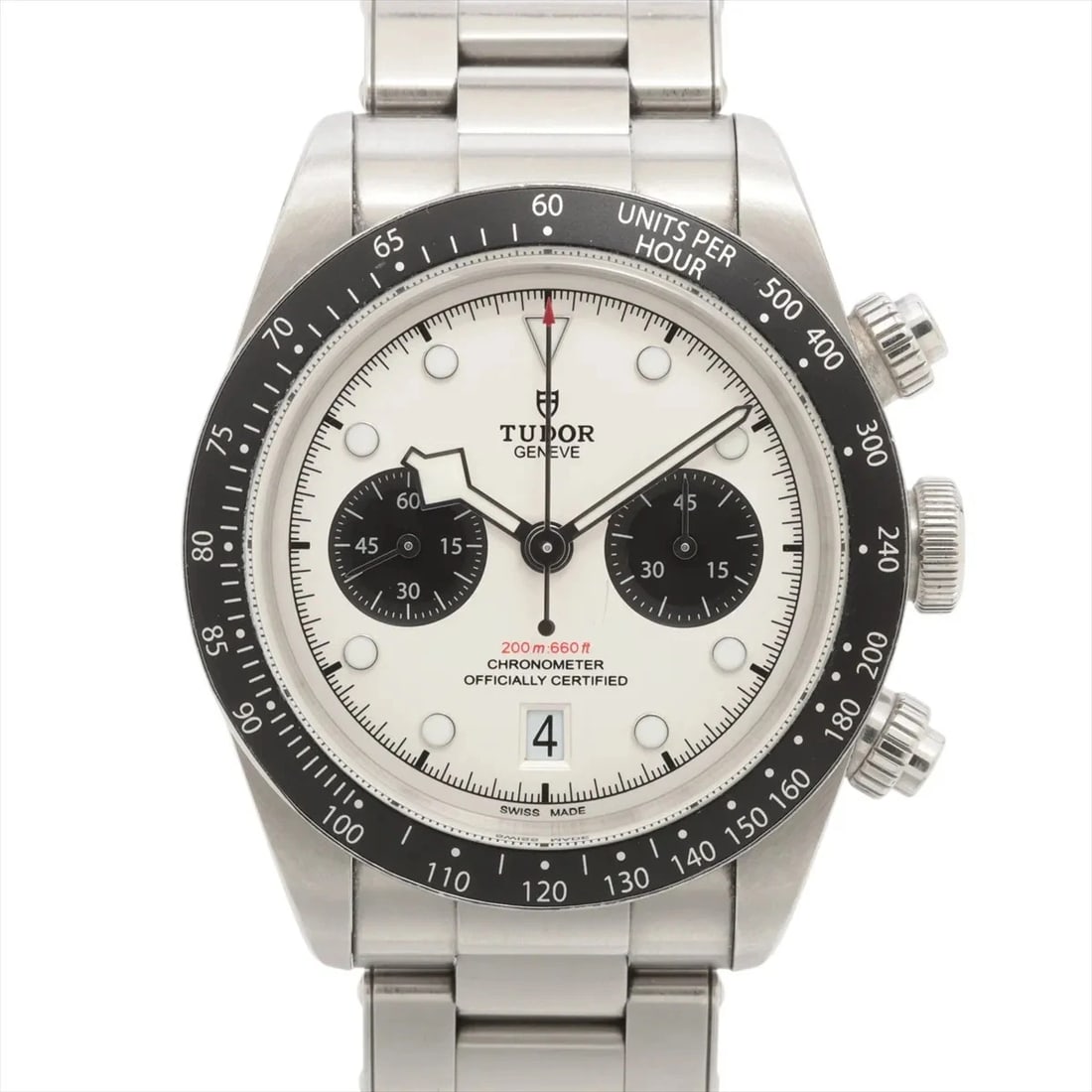 TUDOR BLACK CHRONO SS SILVER: Tudor Black Chrono SS Silver Brand: Tudor Type/Style: Wristwatch Material: SS Color: Dial Color Silver Size: Case:W1.6 x H1.6inch / W41 x H41 Circumference of Wrist:7.1inch / 18 Accessories: None