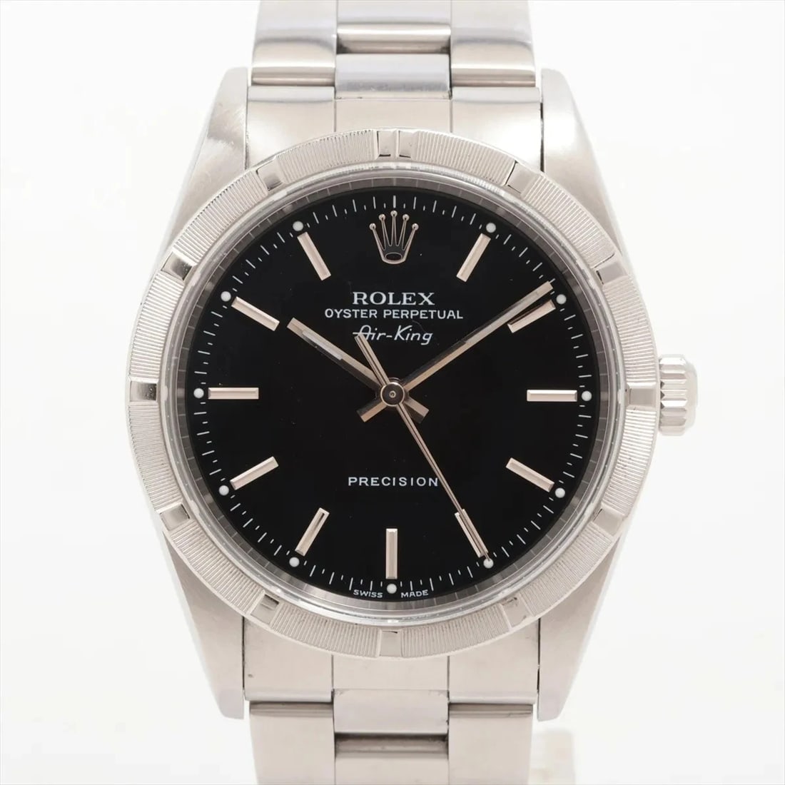 ROLEX AIR-KING SS BLACK: Rolex Air-King SS black Brand: Rolex Type/Style: Wristwatch Material: SS Color: Dial Color Black Size: Case:W1.2 x H1.2inch / W34 x H34 Circumference of Wrist:4.9inch / 12.5 Accessories: None