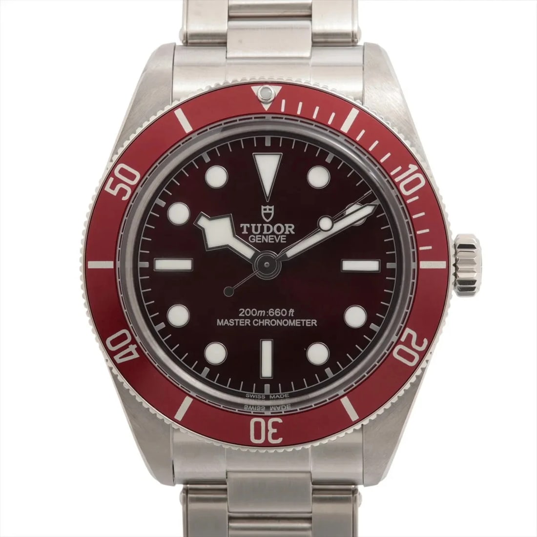 TUDOR BLACK SS BURGUNDY: Tudor black SS Burgundy Brand: Tudor Type/Style: Wristwatch Material: SS Color: Dial Color Burgundy Size: Case:W1.2 x H1.2inch / W39 x H39 Circumference of Wrist:7.1inch / 18 Accessories: None