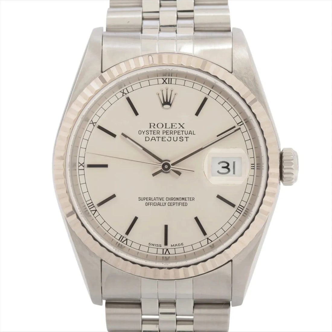 ROLEX DATEJUST SS?WG SILVER: Rolex DATEJUST SS?WG Silver Brand: Rolex Type/Style: Wristwatch Material: SS?WG Color: Dial Color Silver Size: Case:W1.2 x H1.2inch / W36 x H36 Circumference of Wrist:6.9inch / 17.5 Accessories: None