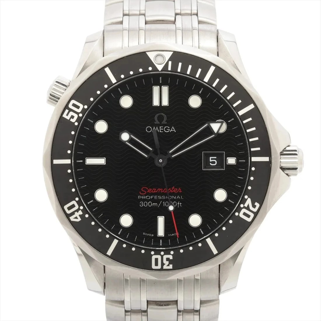 OMEGA SEAMASTER SS QZ BLACK: Omega Seamaster SS QZ black Brand: Omega Type/Style: Wristwatch Material: SS Color: Dial Color Black Size: Case:W1.6 x H1.6inch / W41 x H41 Circumference of Wrist:5.7inch / 14.5 Accessories: None