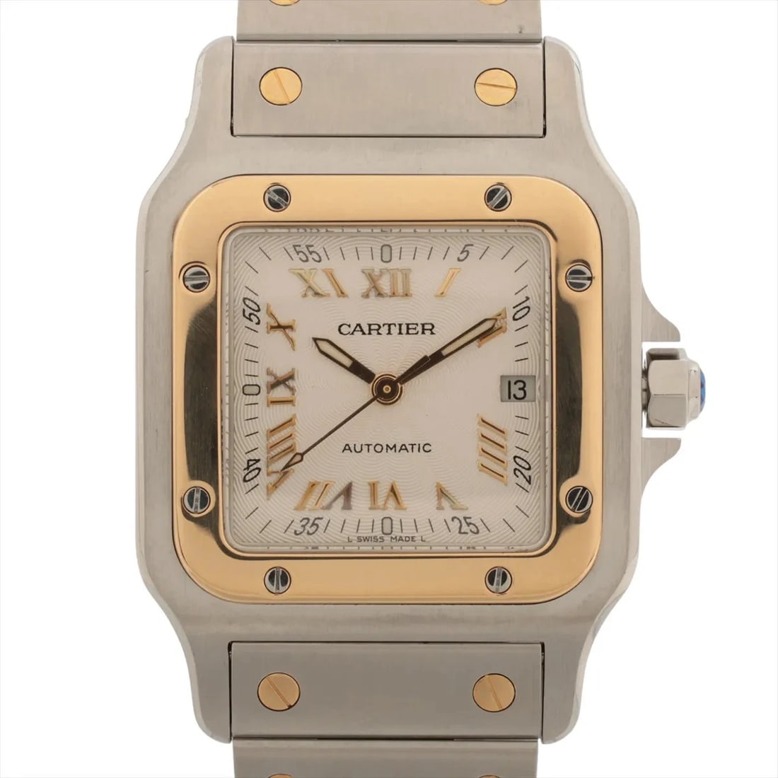 CARTIER SANTOS GALBEE SS?YG SILVER: Cartier Santos Galbee SS?YG Silver Brand: Cartier Type/Style: Wristwatch Material: SS?YG Color: Dial Color Silver Size: Case:W0.8 x H1.6inch / W29 x H41 Circumference of Wrist:6.7inch / 17