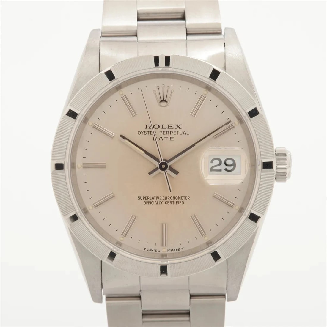 ROLEX OYSTER PERPETUAL DATE SS SILVER: Rolex Oyster Perpetual Date SS Silver Brand: Rolex Type/Style: Wristwatch Material: SS Color: Dial Color Silver Size: Case:W1.2 x H1.2inch / W34 x H34 Circumference of Wrist:6.7inch / 17 Accessories: