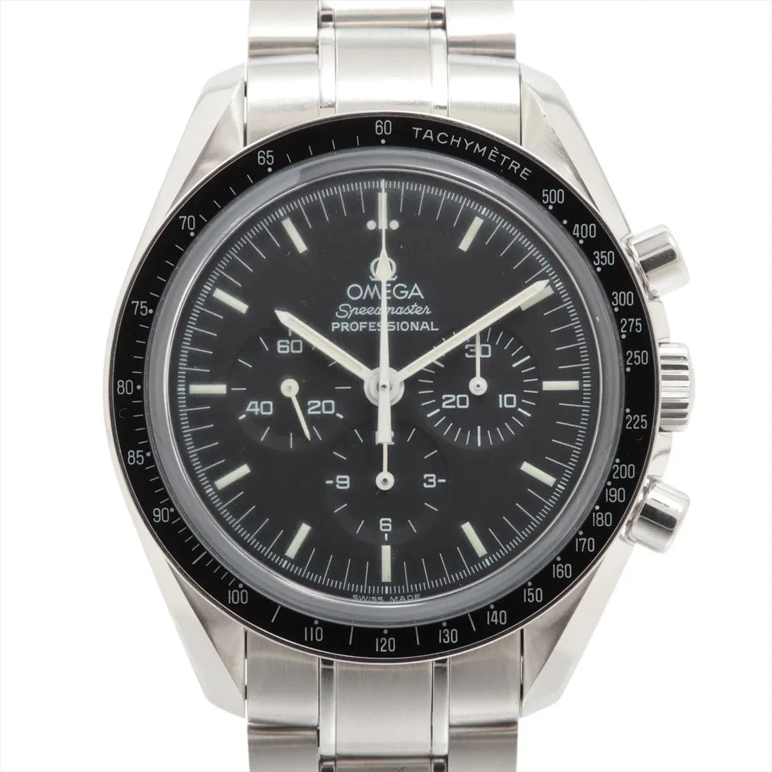 OMEGA SPEEDMASTER PROFESSIONAL MOONWATCH SS STEM-WINDER BLACK: Omega Speedmaster Professional Moonwatch SS Stem-winder black Brand: Omega Type/Style: Wristwatch Material: SS Color: Dial Color Black Size: Case:W1.6 x H1.6inch / W42 x H42 Circumference of