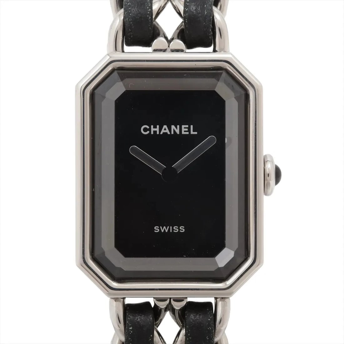 CHANEL PREMIERE SS & LEATHER QZ BLACK: Chanel Premiere SS & Leather QZ black Brand: Chanel Type/Style: Wristwatch Material: SS & Leather Color: Dial Color Black Size: Case:W0.8 x H0.8inch / W20 x H26 Circumference of Wrist:5.5inch / 14