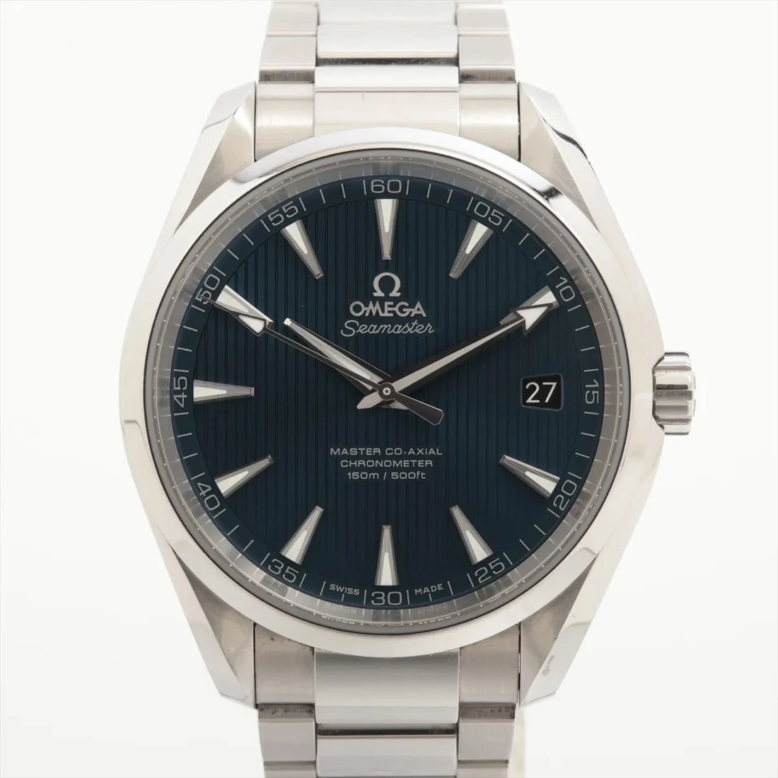 OMEGA SEAMASTER AQUA TERRA SS BLUE: Omega Seamaster Aqua Terra SS blue Brand: Omega Type/Style: Wristwatch Material: SS Color: Dial Color Blue Size: Case:W1.6 x H1.6inch / W40 x H40 Circumference of Wrist:5.9inch / 15 Accessories: N