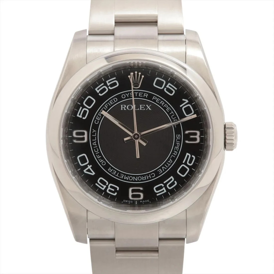 ROLEX OYSTER PERPETUAL SS BLACK: Rolex Oyster Perpetual SS Black Brand: Rolex Type/Style: Wristwatch Material: SS Color: Dial Color black concentric Size: Case:W1.2 x H1.2inch / W36 x H36 Circumference of Wrist:6.9inch / 17.5