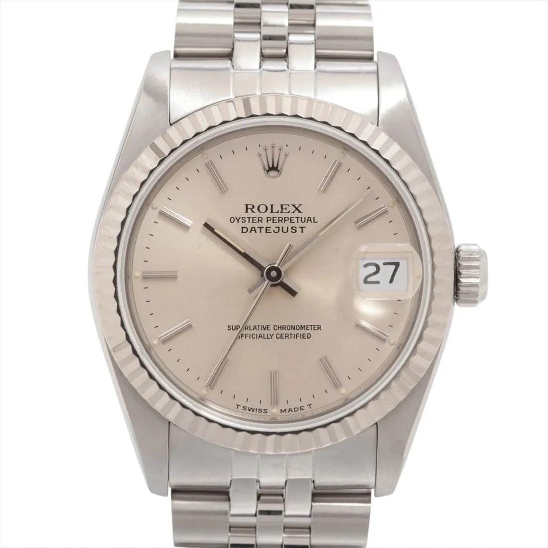 ROLEX DATEJUST SS?WG SILVER: Rolex Datejust SS?WG Silver Brand: Rolex Type/Style: Wristwatch Material: SS?WG Color: Dial Color Silver Size: Case:W1.2 x H1.2inch / W31 x H31 Circumference of Wrist:6.7inch / 17 Accessories: None