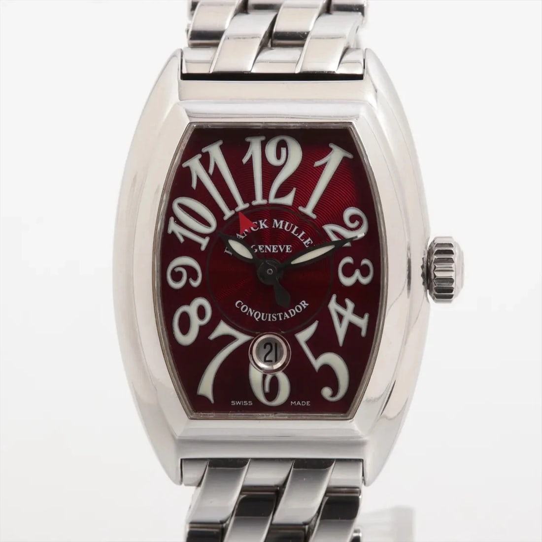 FRANCK MULLER SS RED: FRANCK MULLER SS red Brand: FRANCK MULLER Type/Style: Wristwatch Material: SS Color: Dial Color Red Size: Case:W1.2 x H1.2inch / W39 x H39 Circumference of Wrist:5.9inch / 15 Accessories: None