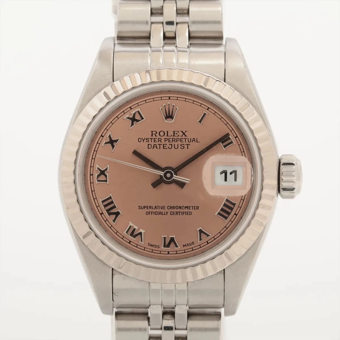 ROLEX DATEJUST SS?WG PINK: Rolex Datejust SS?WG Pink Brand: Rolex Type/Style: Wristwatch Material: SS?WG Color: Dial Color Pink Size: Case:W0.8 x H0.8inch / W26 x H26 Circumference of Wrist:5.7inch / 14.5 Accessories: None