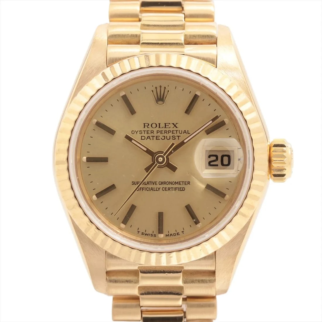 ROLEX DATEJUST YG CHAMPAGNE: Rolex Datejust YG Champagne Brand: Rolex Type/Style: Wristwatch Material: YG Color: Dial Color Champagne Size: Case:W0.8 x H0.8inch / W26 x H26 Circumference of Wrist:6.1inch / 15.5 Accessories: None